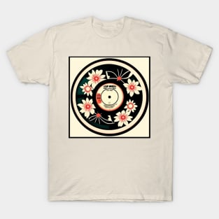 Vintage Retro Aesthetic Flowers Vinyl Record T-Shirt